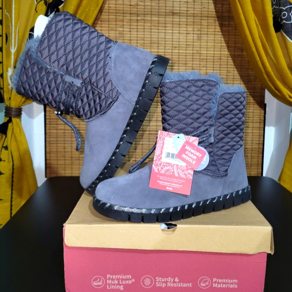 MUK LUK BOOTS gray and black - Picture 2 of 2